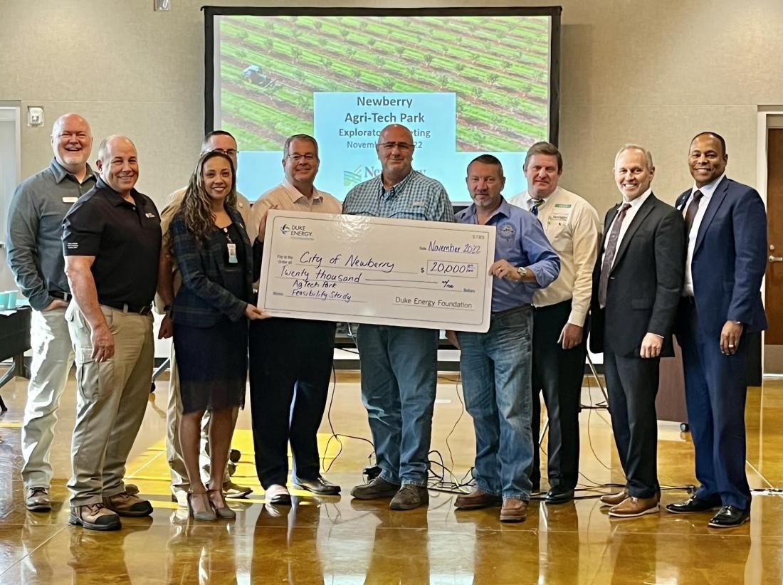 Duke Energy Florida check presentation to Newberry for a $20,000 grant to fund a business incubator feasibility study (Photo courtesy of the City of Newberry).